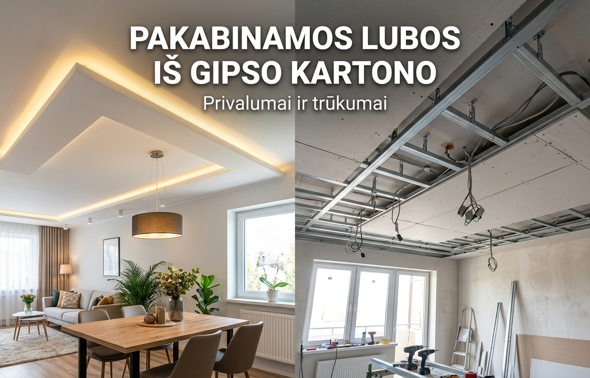 Pakabinamos lubos iš gipso kartono – privalumai ir trūkumai