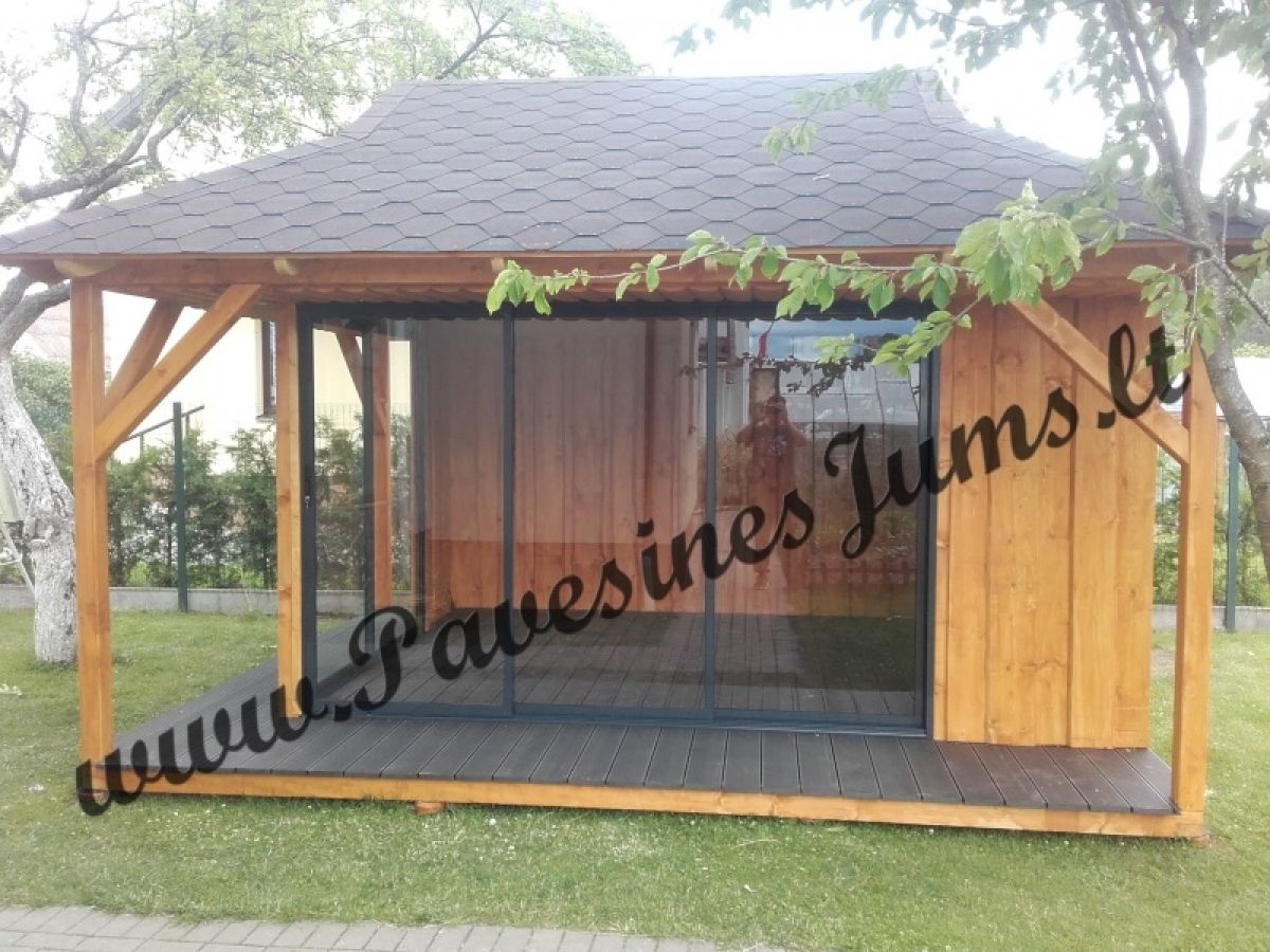 Pavėsinė 3.5 x 4.5 m, su stumdomais langais (&scaron;viesi)