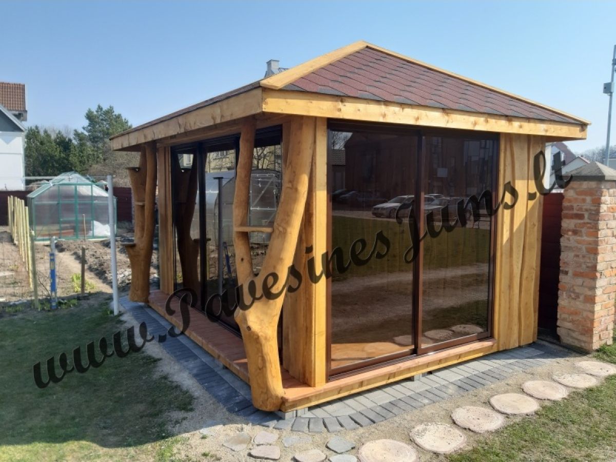 Pavėsinė 3 x 4 m, su stiklais sodui ar sodybai