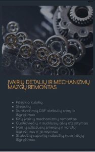 Įvairių detalių ir mechanizmų mazgų remontas